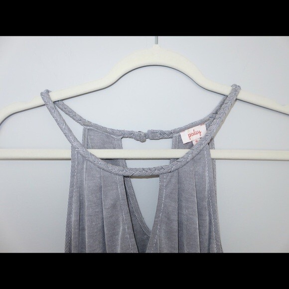 Pixley Tank Top Georgio Braided Blue Gray Stripe Halter Stretch Cut Out Small - Picture 3 of 11